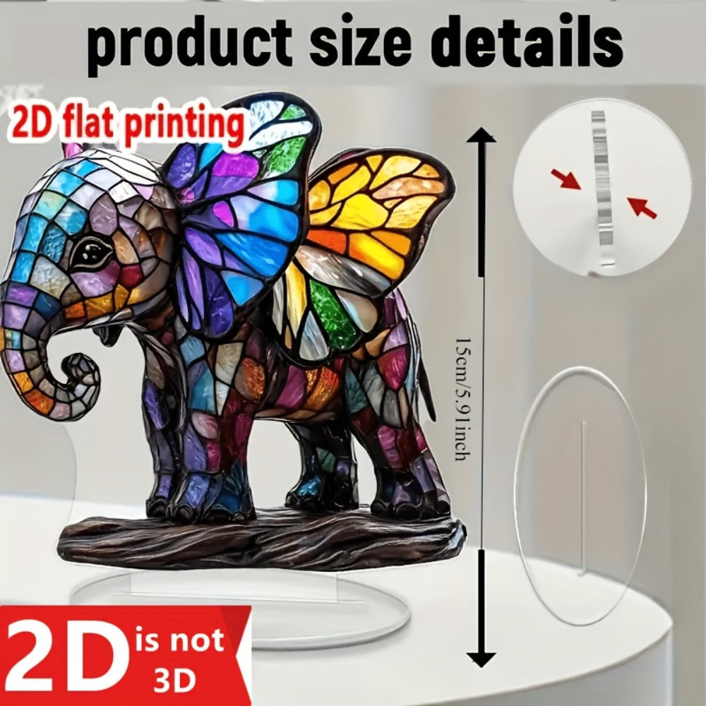 Boho Acrylic Elephant Ornament 7x7 Inch, Colorful Plastic Decorative Plate Wall Art, Unique Gift for Women Her Mom, Christmas Valentine's Day Graduation Birthday Home Decor