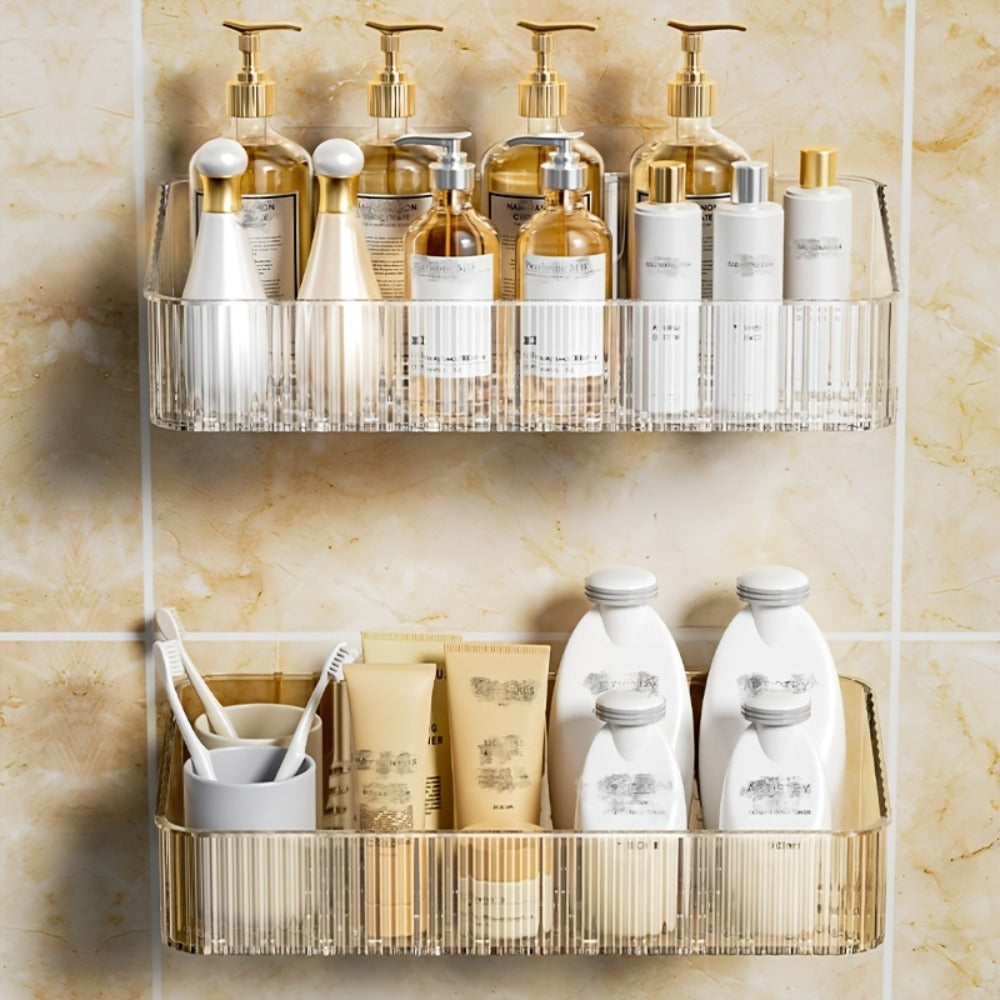 Wall Mounted Bathroom Shelf Storage Rack Organizer - Plastic Hanging Tray Basket Shampoo Shower Gel Holder | Gray Amber Green | Bathroom Storage and Organization Accessories