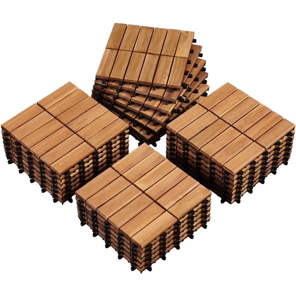 Acacia Wood Deck Tiles Interlocking Outdoor Flooring, Water-Resistant Non-Slip Patio Tiles, Easy Snap DIY Installation for Deck, Garden, Poolside, Balcony ¨C 10pcs & 27pcs Sets Available