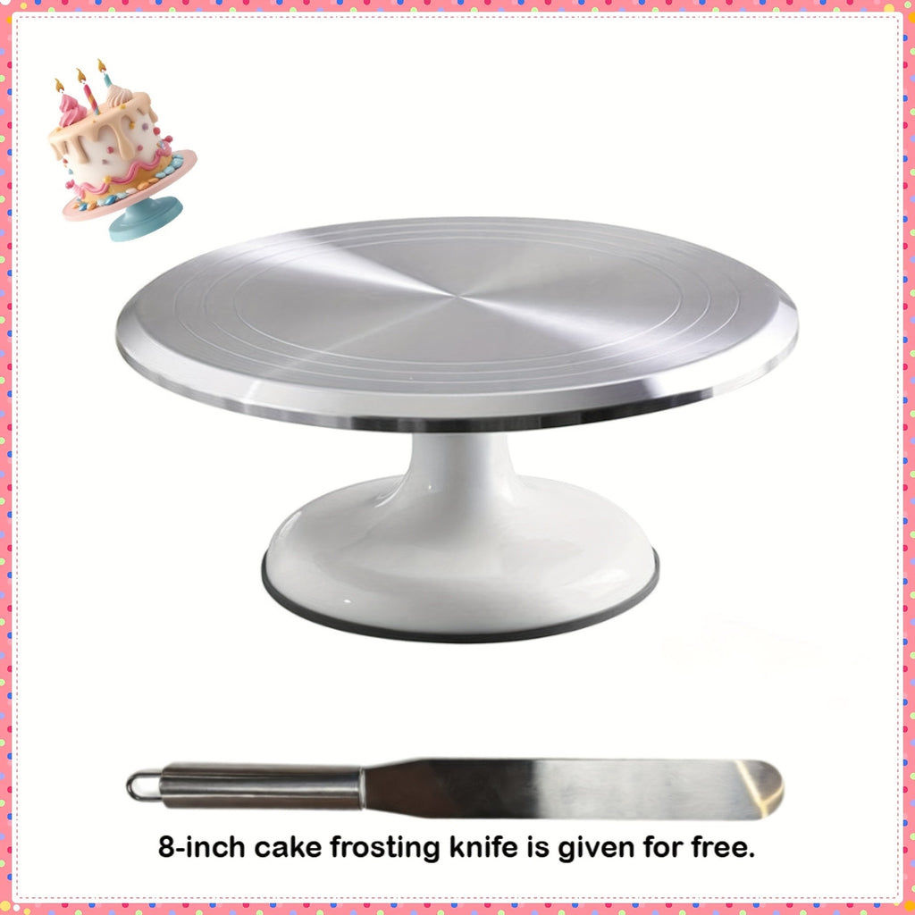 Cake Turntable Stand 10 Inch Aluminum 360 Degree Smooth Rotation with Frosting Spatula - Heavy Duty Rotating Cake Decorating Stand for Baking Birthday Wedding Holiday Desserts, Non-Slip Base Baking Supplies
