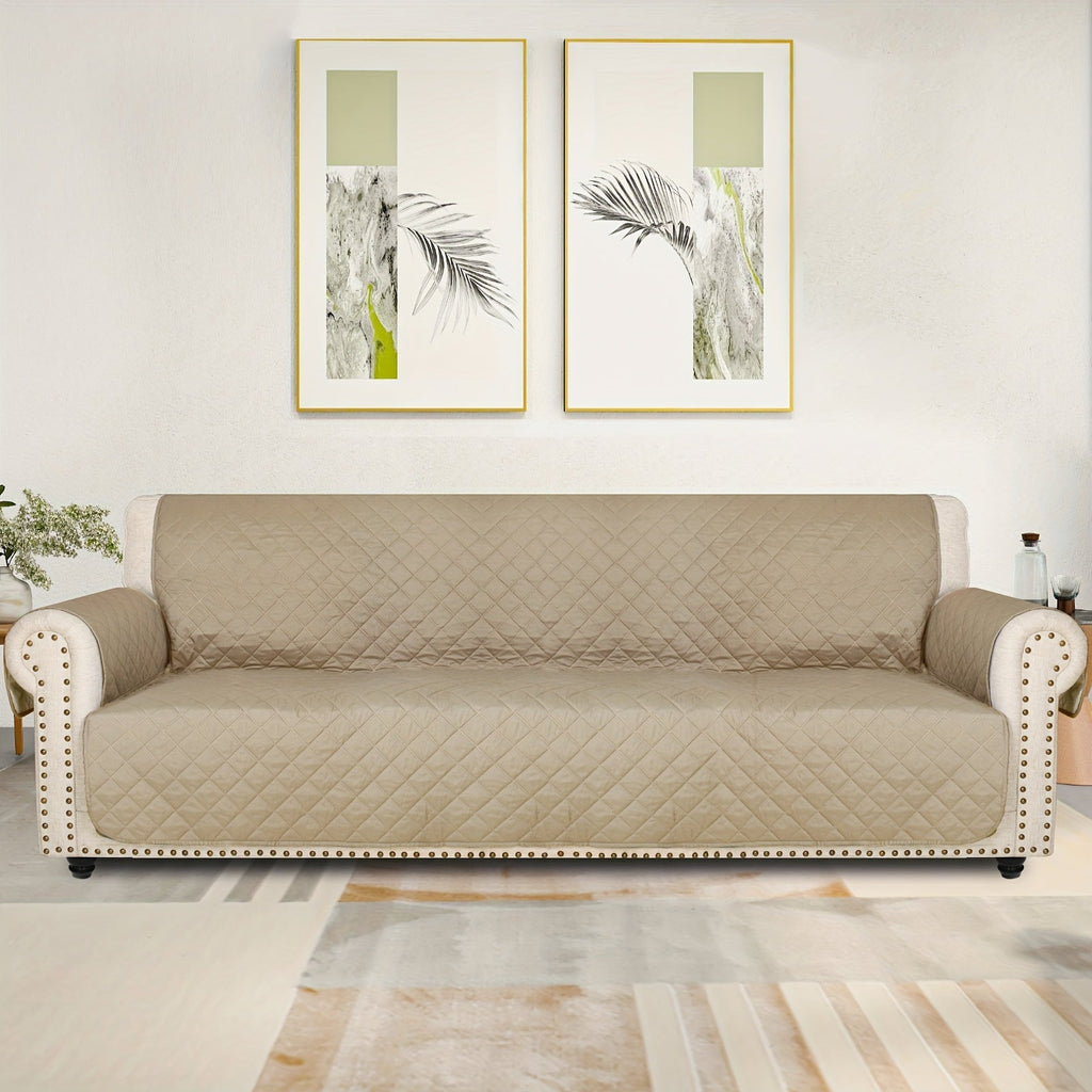 Sofa Slipcover 5-Layer Quilted Thick Sofa Cover Protector Elastic Strap Non-Slip Washable Pet Friendly Universal Fit 3 4 Seater Couch Cover for Living Room - 10 Colors