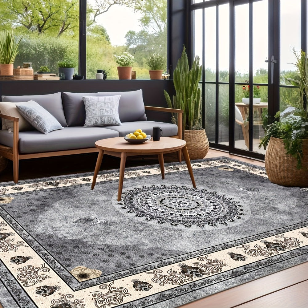 Bohemian Persian Velvet Area Rug Non-Slip Machine Washable ¨C Vintage Floral Paisley Pattern 1000g/m2 100% Polyester Carpet for Living Room & Bedroom ¨C 6 Sizes, High-Traffic Durable