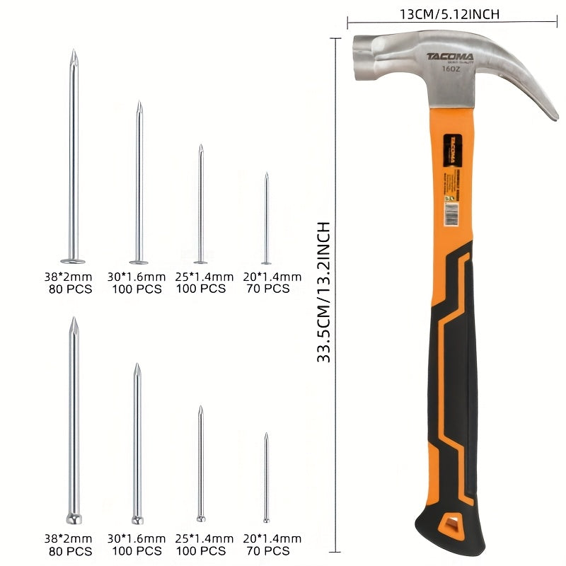 Claw Hammer & 700-Piece Nail Kit ¨C 8oz or 16oz Forged Steel Magnetic Hammer with Galvanized Picture Hanging & Finishing Nails, Home Repair & DIY Wall Hanging Tool Set