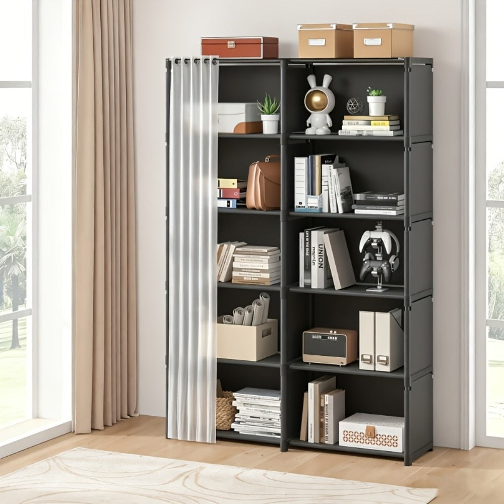 6-Tier Storage Rack Shelving Unit 15.75 Inch | Multi-Purpose Dust-Proof Organizer for Closet, Bedroom, Office & Dorm - Easy Assembly Clothing Bookshelf Utility Rack, Single & Double Row, Black & White