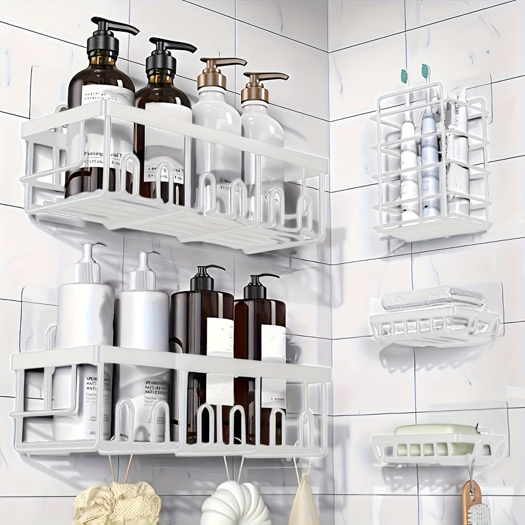 Shower Caddy Organizer 5 Pack Adhesive Rustproof Stainless Steel Shower Shelves with Soap Holder No Drilling Bathroom Storage Rack for Shower Wall Renters Apartment Kitchen Multiple Colors