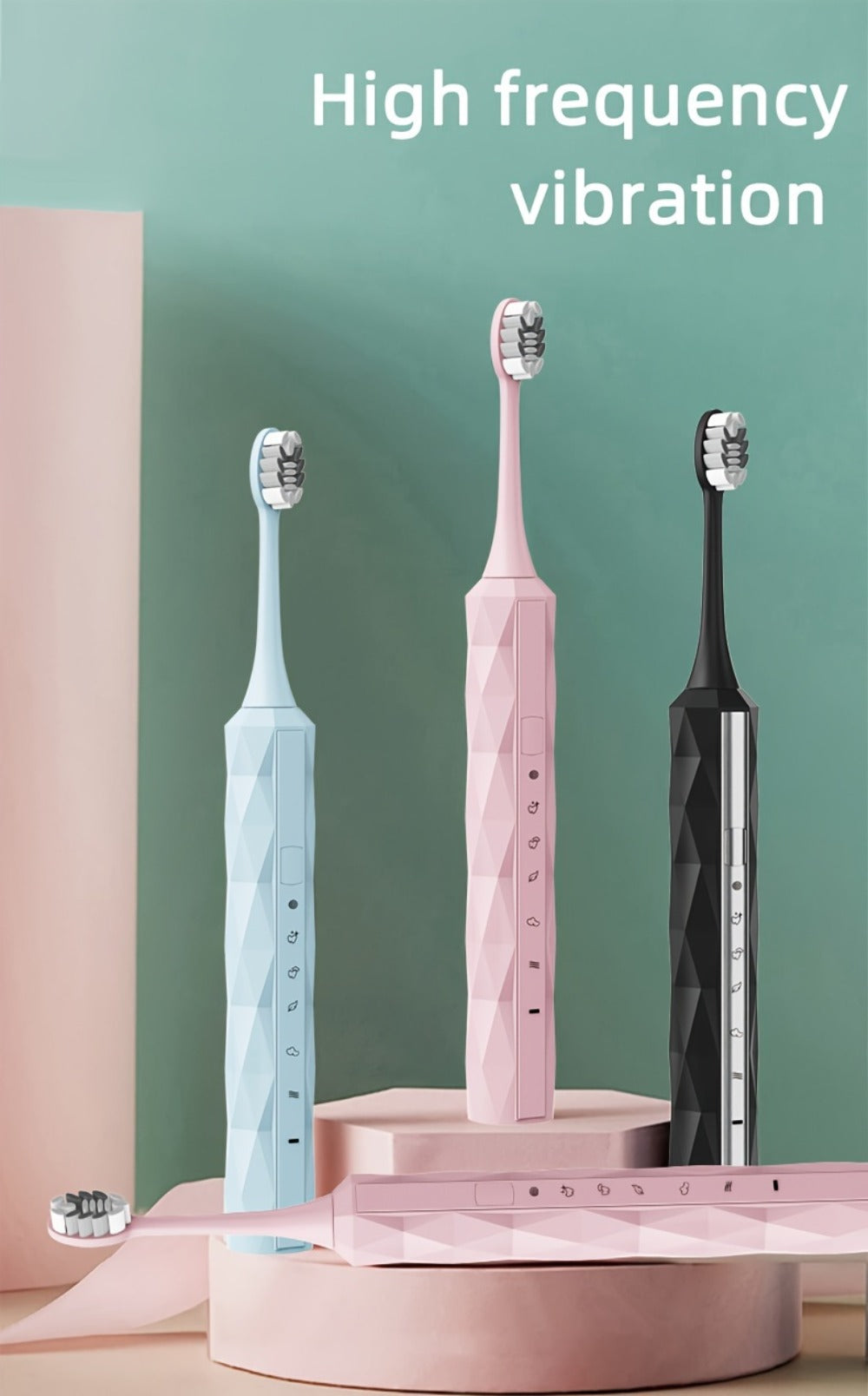 Sonic Electric Toothbrush IPX8 Waterproof ¨C USB Rechargeable, Smart Timer, Metal Handle, 5 Replacement Brush Heads, Soft Bristles for Adults Men & Women ¨C Black & Blue