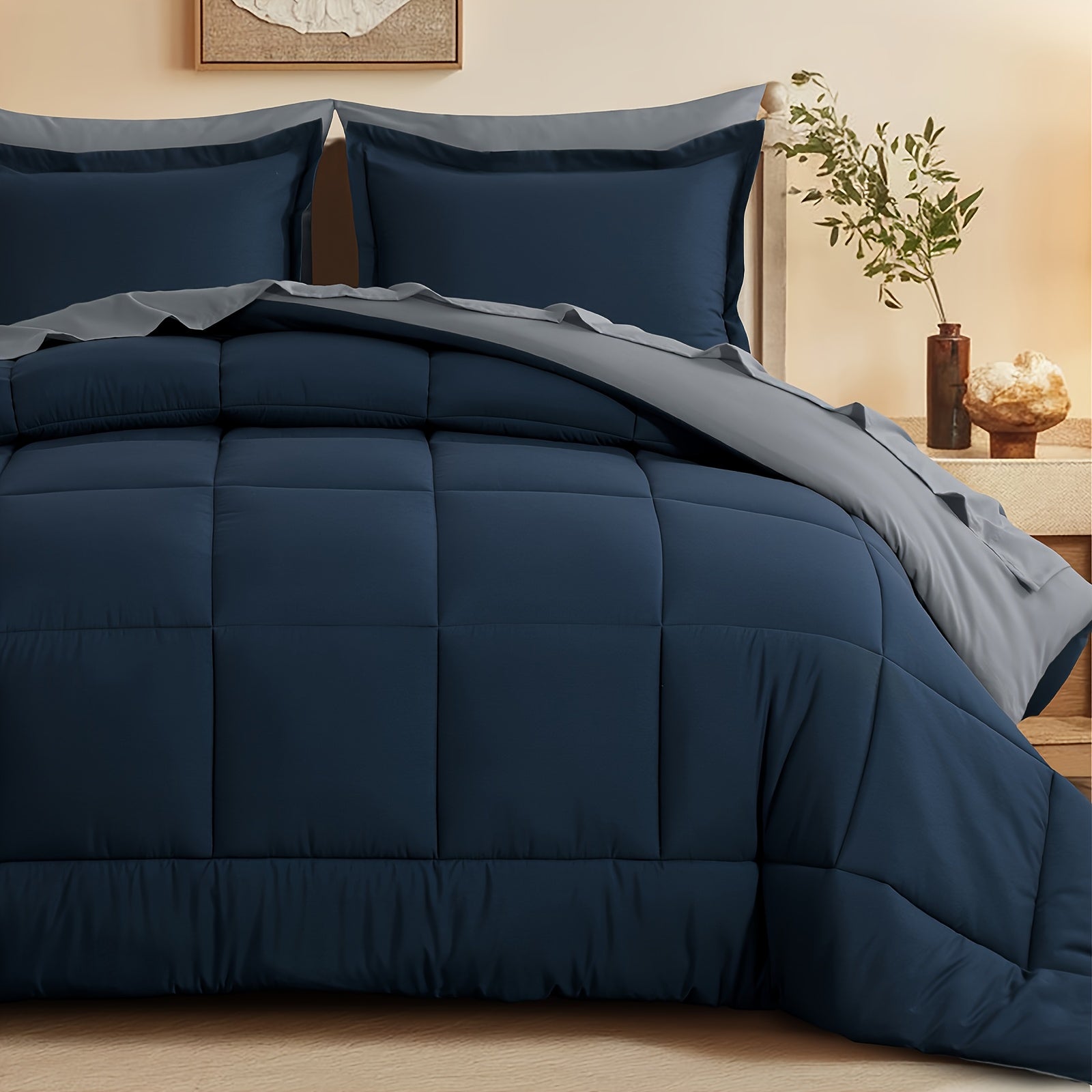 7 Piece Comforter Set Luxury Soft Fluffy Bedding All Season Bed in a Bag with Comforter Fitted Sheet Flat Sheet Pillowcases Hypoallergenic Breathable Easy Care Queen King Twin XL Full