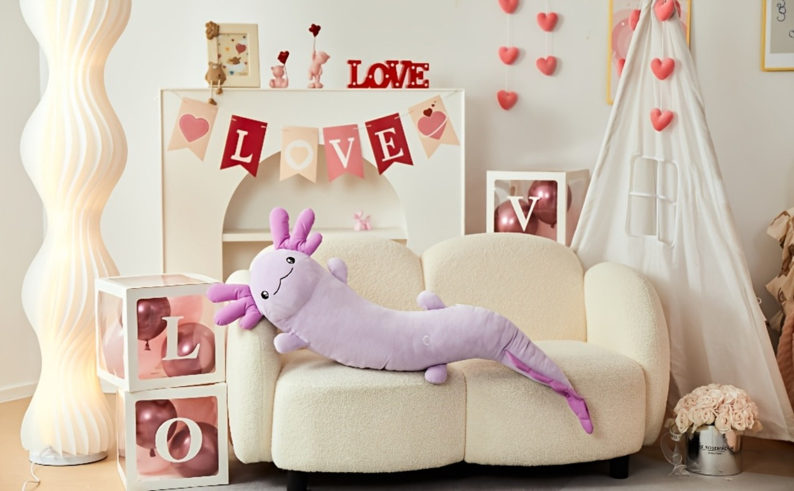 Large Axolotl Plush Body Pillow XL 48in Glow in the Dark Stuffed Animal Toy Soft Cuddly Axolotl Plushie for Kids Adults Birthday Christmas Valentine Gift (Purple, 122cm/48in)