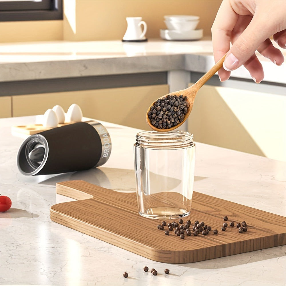 Electric Salt and Pepper Grinder Set Battery Powered Gravity Sensor | One-Hand Automatic Operation LED Light | Adjustable Coarseness Mill Shaker | Kitchen Gadget Gift Idea in Black & Silver