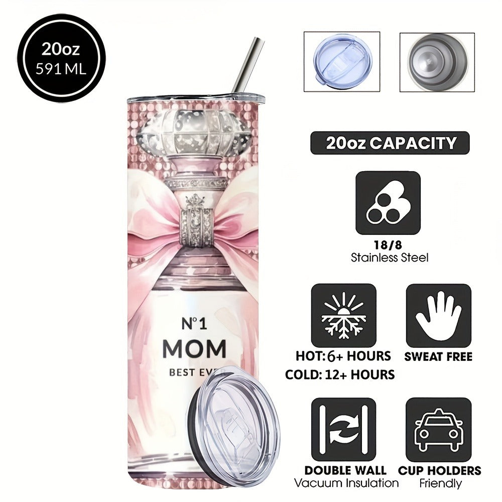 Insulated Tumbler 20oz Mom's Best Ever Design | 304 Stainless Steel Travel Cup with Lid & Straw for Hot & Cold Drinks ¨C Cute Gift for Mom, Women, Birthday, Mother's Day & Christmas