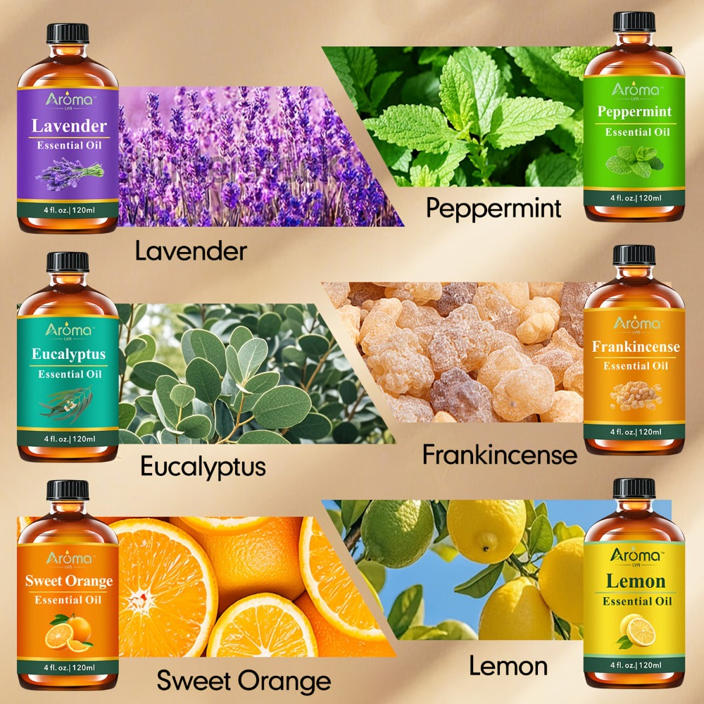 Pure Essential Oils 4oz Lavender Tea Tree Eucalyptus Peppermint Lemon Frankincense Sweet Orange for Diffuser Humidifier Soap Candle Making Body Oil Aromatherapy