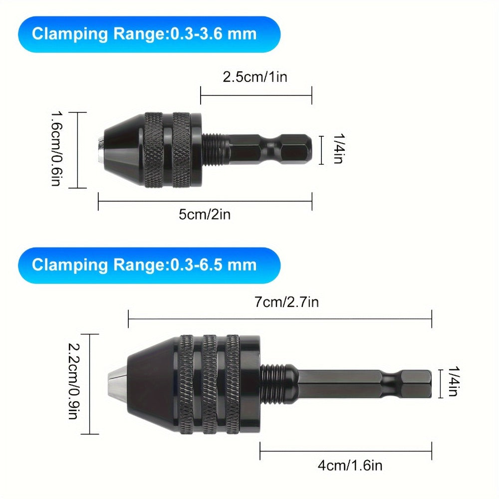 Keyless Drill Chuck Adapter 4PCS 1/4 Inch Hex Shank Quick Change 0.3-6.5mm 0.3-3.6mm Collet Screwdriver Impact Driver Converter for Drill Bits Electric Screwdriver