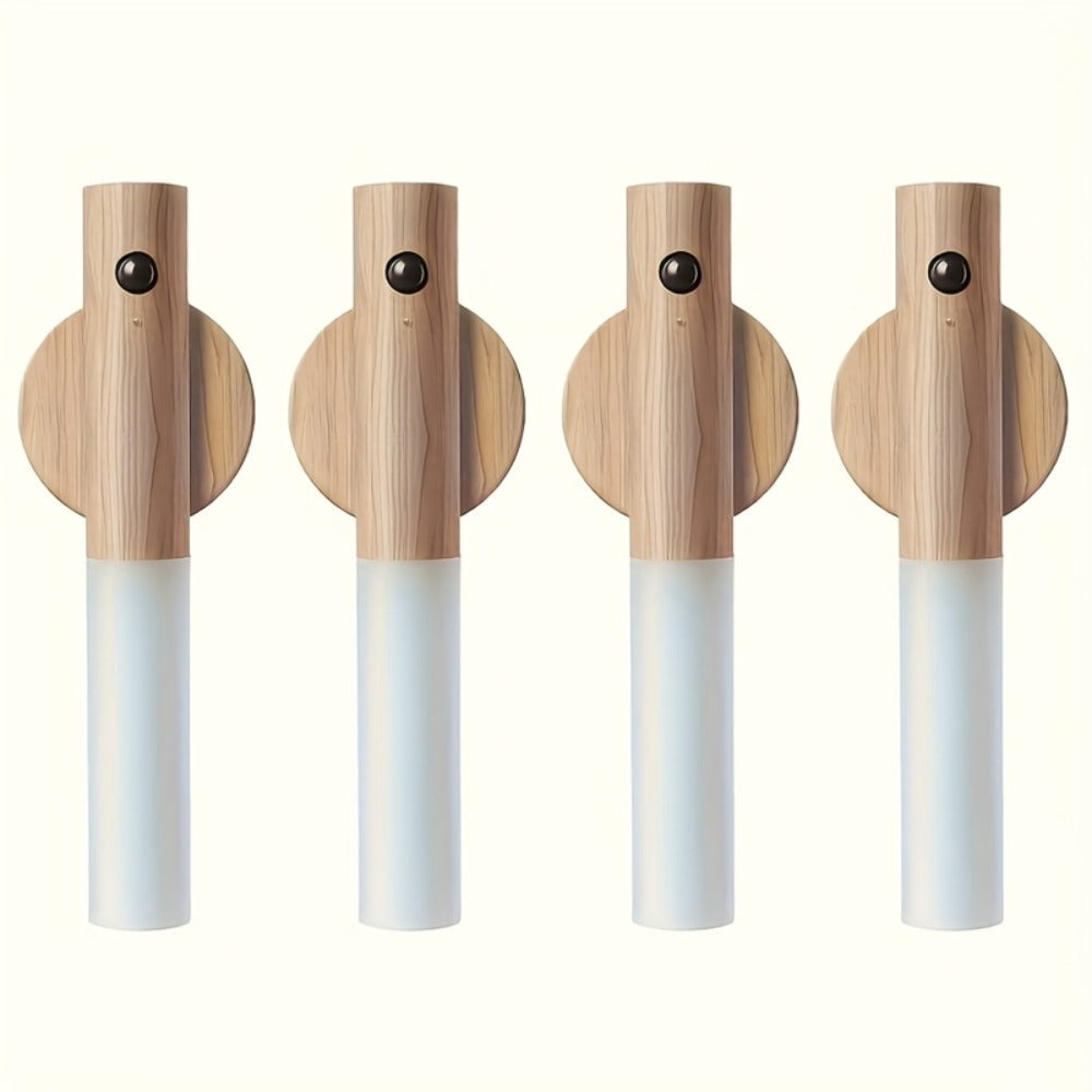 Motion Night Light Rechargeable LED ¨C IPX4 Waterproof Wood Grain & Walnut Under Cabinet Step Lamp for Staircase, Hallway, Wardrobe, Closet & Indoor Walls (2 or 4 Pack)