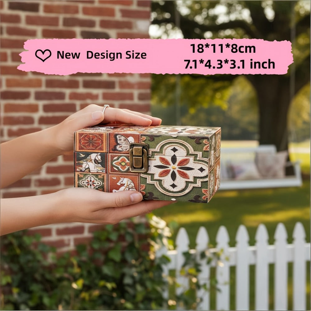 Wooden Storage Box with Lid Vintage Floral Design, Dust-Proof Decorative Trinket Box for Tabletop Jewelry Keepsake Organization, Scandinavian Style Small Wooden Box Gift