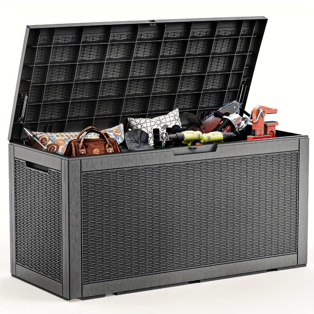 Large Resin Deck Box Lockable Outdoor Storage 80/100 Gallon ¨C 345L UV Protected Weatherproof Patio Storage Box | Sit-On Lid Deck Storage Chest for Pool Accessories, Garden Tools & Outdoor Gear