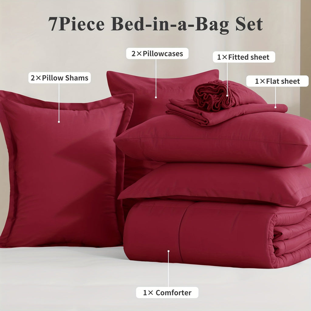 7 Piece Comforter Set Luxury Soft Fluffy Bedding All Season Bed in a Bag with Comforter Fitted Sheet Flat Sheet Pillowcases Hypoallergenic Breathable Easy Care Queen King Twin XL Full