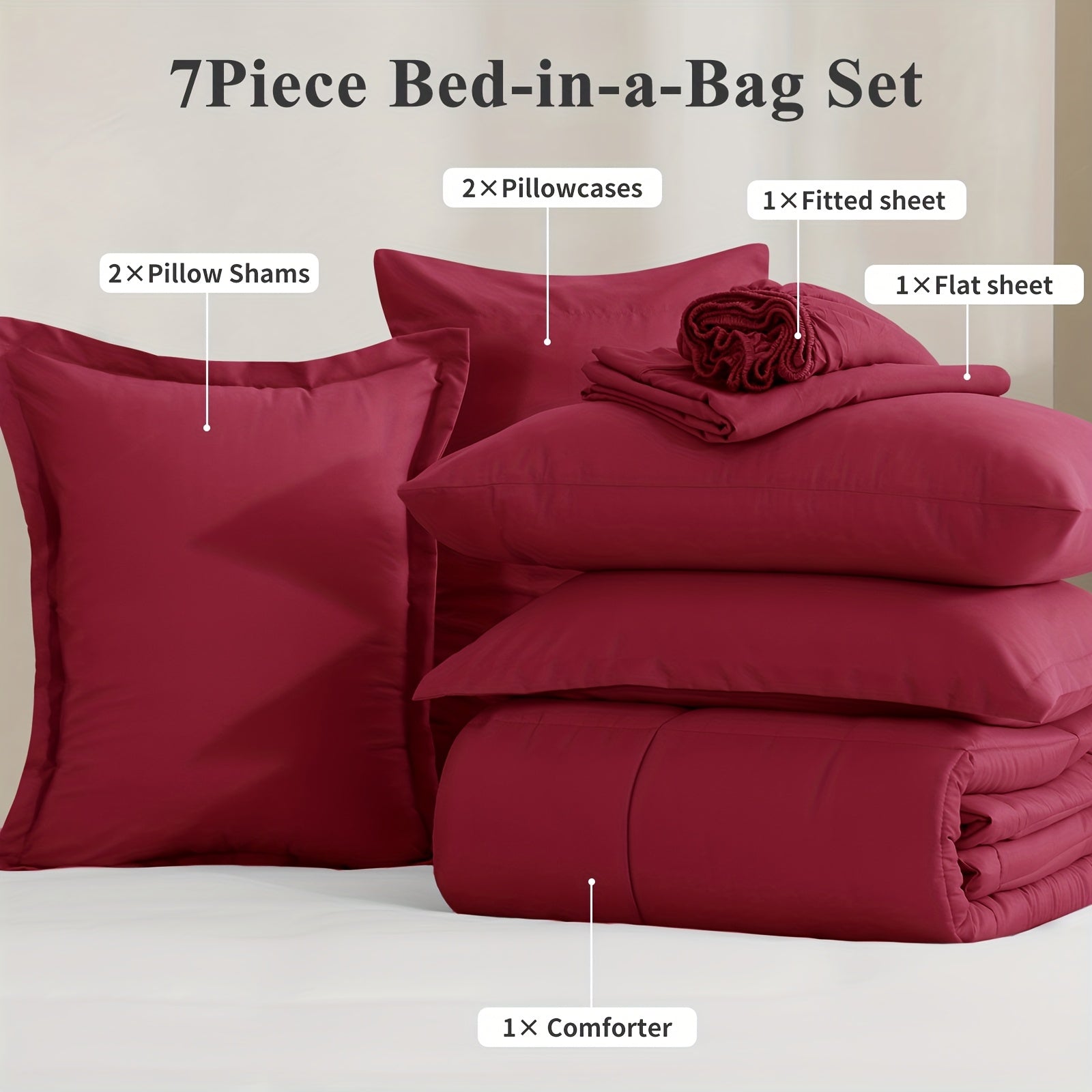 7 Piece Comforter Set Luxury Soft Fluffy Bedding All Season Bed in a Bag with Comforter Fitted Sheet Flat Sheet Pillowcases Hypoallergenic Breathable Easy Care Queen King Twin XL Full