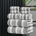 Hotel Towel Set 8 Piece No Hair Loss 280GSM - Five Star Standard Two-Color Striped Super Soft High Absorbency | 2 Bath Towels 2 Face Towels 4 Hand Towels | Grey Red Green | Home Bathroom Spa Gift