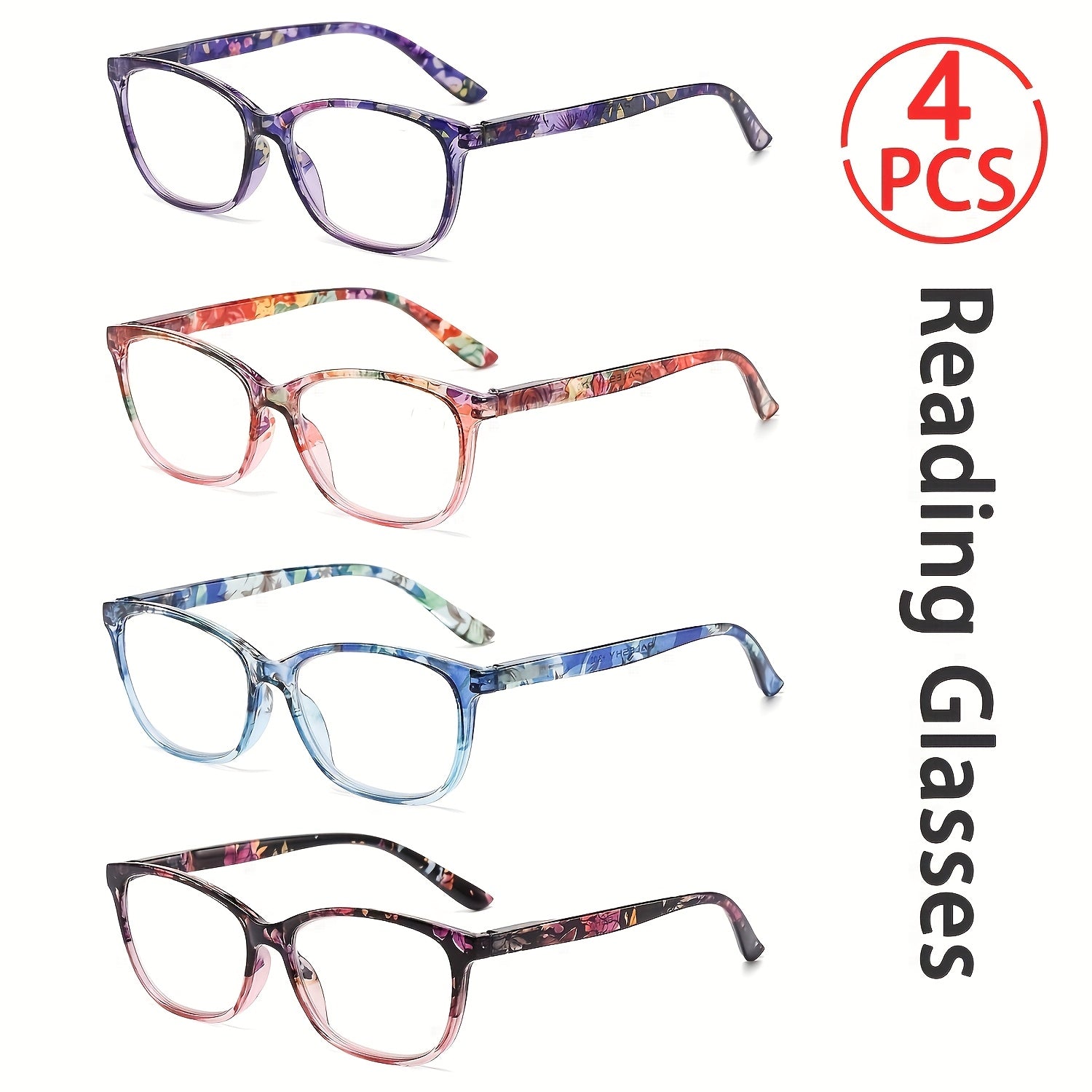 Reading Glasses 4-Pack for Women, Lightweight Oval Frame Anti-Glare Computer Readers with Metal Spring Hinge, Multiple Strengths & Colors, Comfortable Presbyopia Eyeglasses Gift Set for Elders