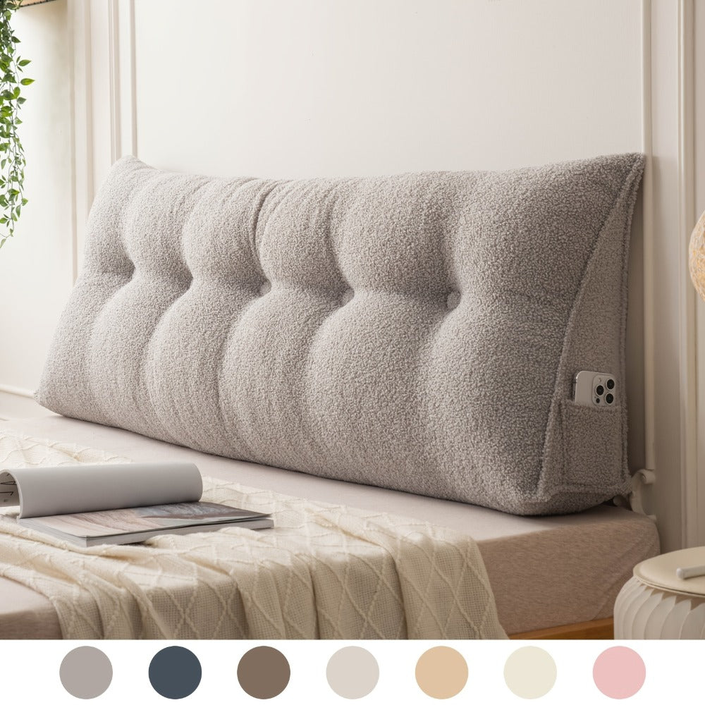 Bed Wedge Pillow Headboard Pillow with Side Pockets Removable Washable Cover Teddy Velvet Reading Pillow Twin Queen King