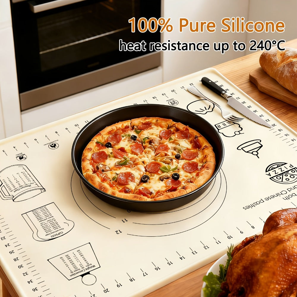 Silicone Baking Mat Set 4pcs, Extra Thick Non-Stick Pastry Mat with Measurement Scales, Non-Slip Dough Kneading Mat, Includes Rolling Pin, Dough Scraper and Storage Bag, Reusable Kitchen Baking Tools