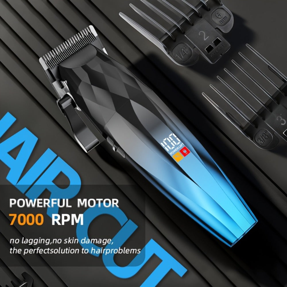 Hair Clipper for Men Professional Electric Trimmer | 7000RPM Motor | Ceramic Blade | 8 Guide Combs | 2000mAh LED Battery | Cordless USB Rechargeable | Fade Buzz Cut Home Barber Kit