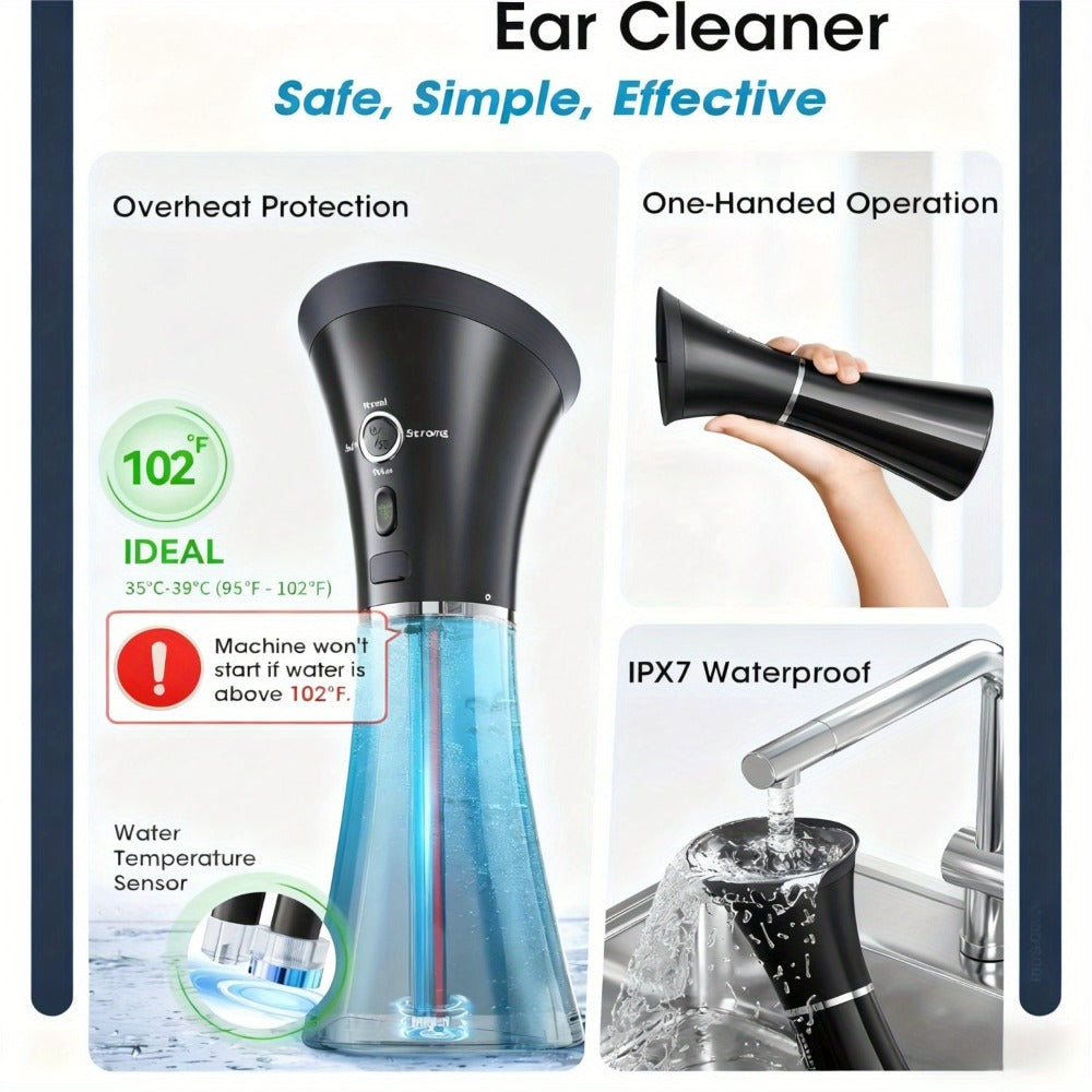 Electric Ear Irrigation Kit Upgraded 4-Speed Dual Tank Design ¨C 6 Tips Hydraulic Ear Wax Removal with Water Temp Sensor, Visual Waste Tank, USB Rechargeable, Nozzle Belt, Safe Home Ear Cleaner