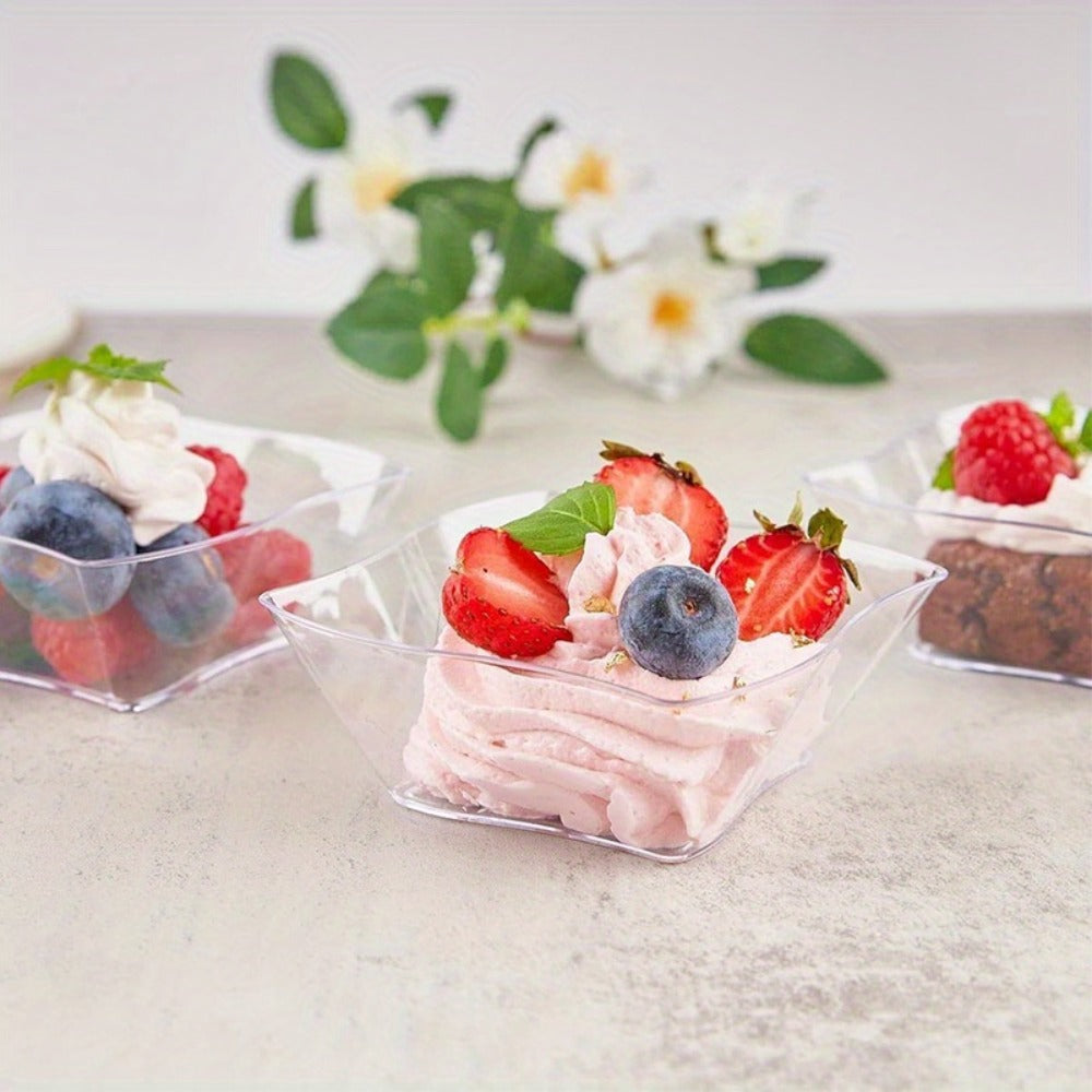 Disposable Tableware Set 400pcs Clear Dessert Plates Cups Forks Spoons Party Supplies for Festival Birthday Wedding Home Includes 100 Each Plates Cups Forks Spoons