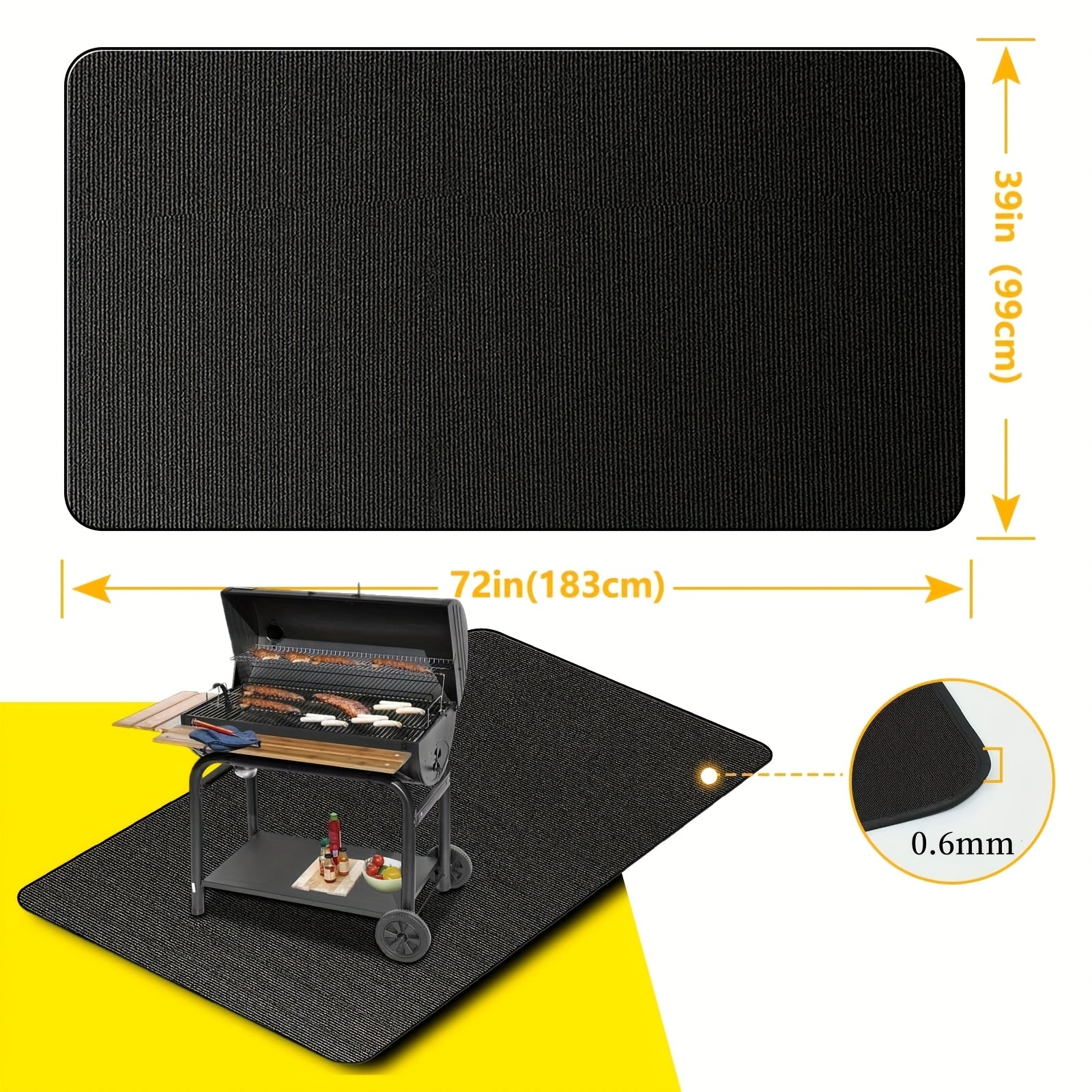 Grill Mat Fire Resistant BBQ Pad ¨C Oversized Under Grill Mat 2000¡ãF Heat Resistant, Waterproof Oil-Resistant Deck Protector for Outdoor Grilling, Fireplace & Fire Pit ¨C 60x48, 72x39, 76x51 Inches