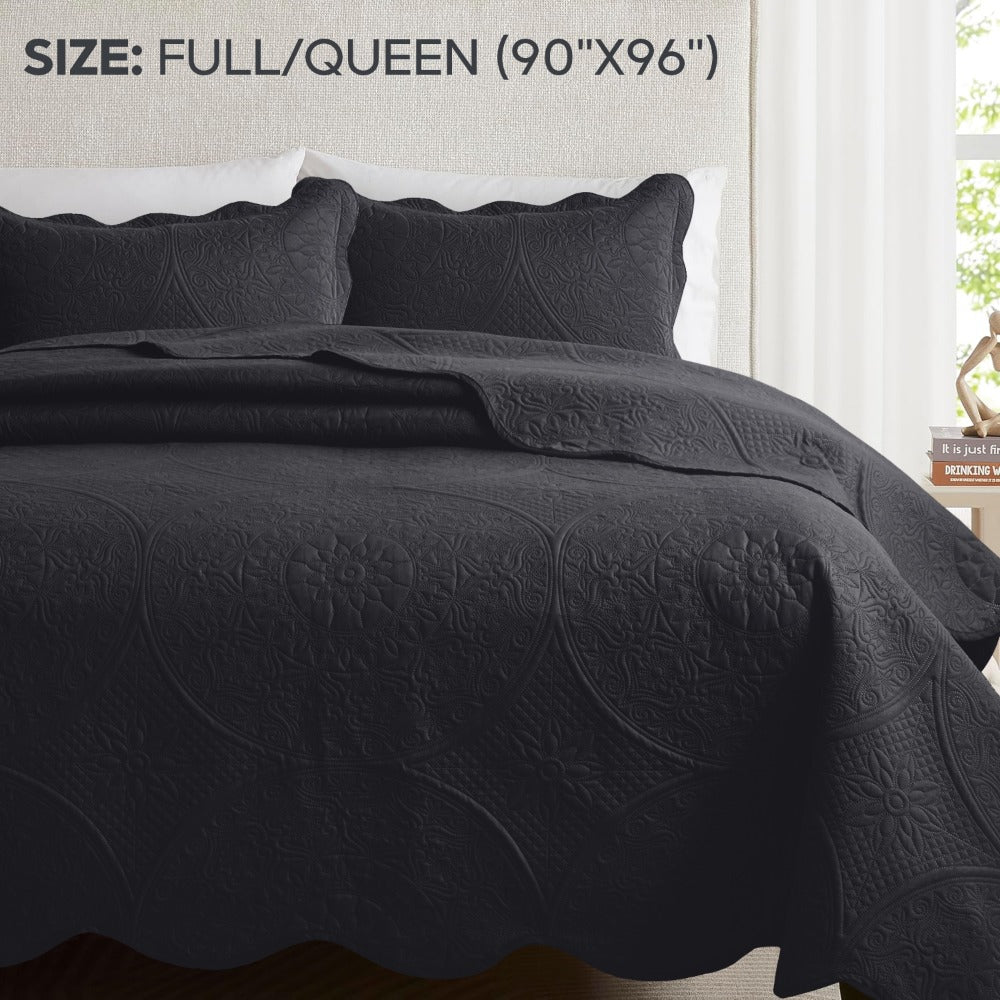 Quilted Bedspread Set 3 Piece ¨C Soft Floral Coverlet with Pillow Shams, Lightweight Breathable Quilt for Bedroom & Guest Room, All Season Bed Cover