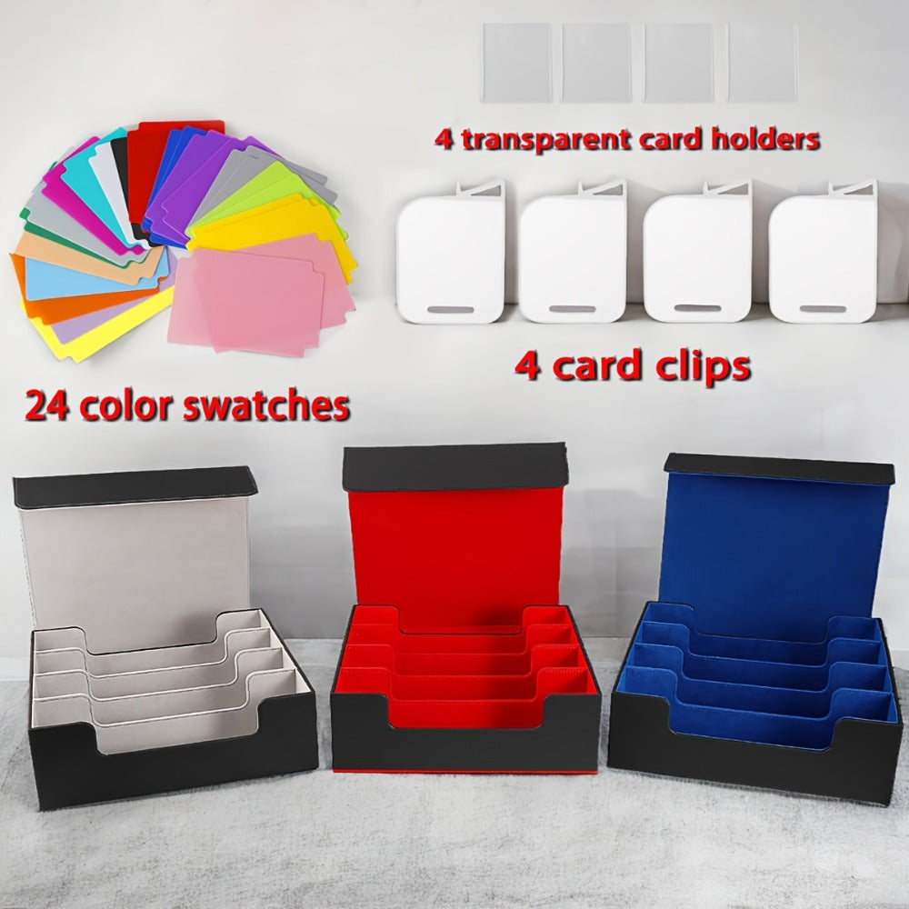 Trading Card Storage Box 4-Row Magnetic Lid with 24 Color Dividers & 4 Card Sleeves Holds 3000+ Cards Perfect Gift for TCG Collectors