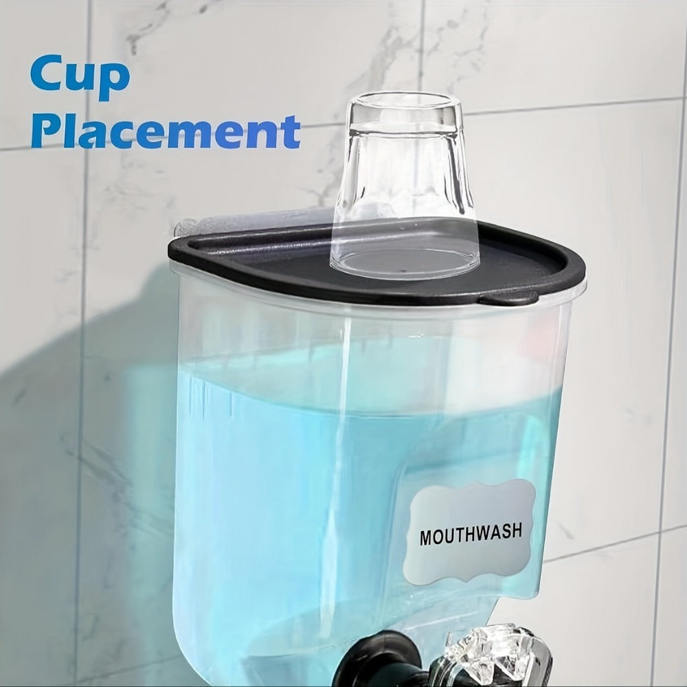 Mouthwash Dispenser Wall Mounted 2-Pack 21 oz Plastic Container - No Electricity Required, Space Saving Bathroom Organizer for Countertop Storage, Durable Refillable Liquid Soap & Rinse Dispenser