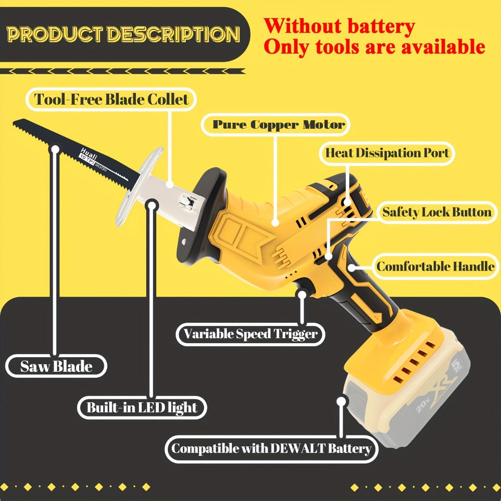 Reciprocating Saw Brushless Cordless for DeWalt 20V Battery ¨C 0-3500 SPM Variable Speed, Tool-Free Blade Change, 4 Saw Blades Included, for Wood, Metal & PVC Cutting (Battery Not Included)