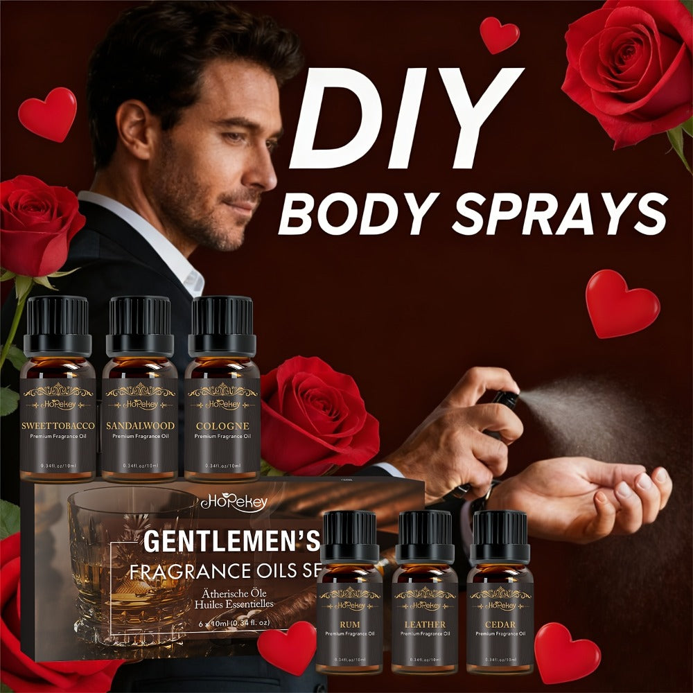 Essential Oil Set for Men 6 Pack 0.34oz Each Aromatherapy Oils for Diffuser Humidifier Skin Massage Valentines Day Gift Mature Masculine Scents
