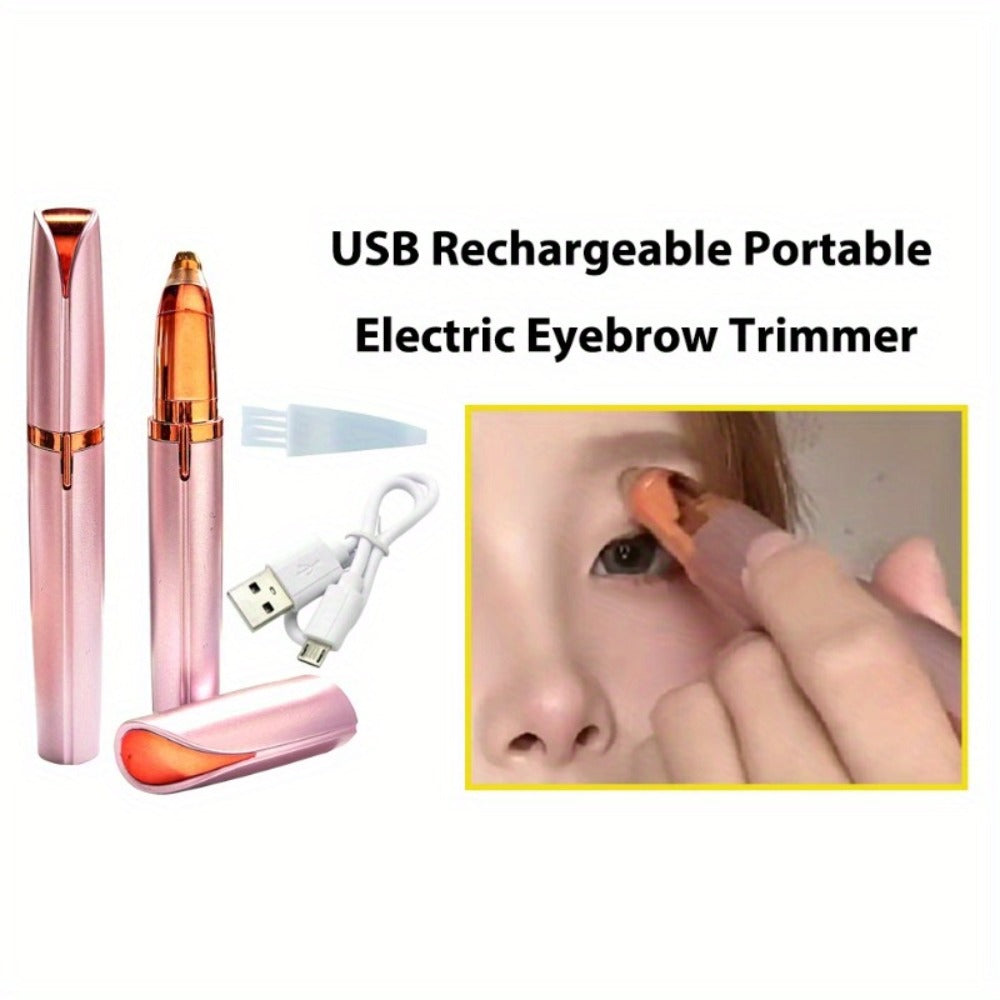 Electric Eyebrow Trimmer for Women 2 Pack, USB Rechargeable Painless Precision Eyebrow Razor Pen, Portable Hair Remover for Face Lip Leg Armpit ¨C Pink White Colorful