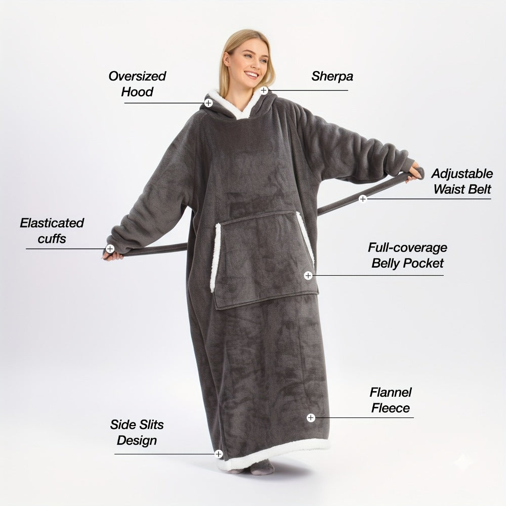 Wearable Blanket Hoodie - Oversized Extra-Long Ultra-Soft Acrylic Hooded Blanket for Adults, Warm Cozy TV Watching Winter Gift for Christmas Valentine's Day