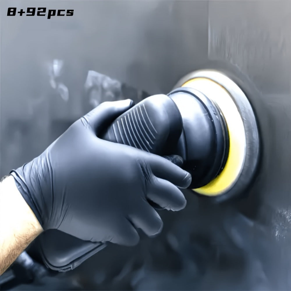 Disposable Black Nitrile Gloves 100 Count (8+92pcs) Powder Free Latex Free Tear Resistant Textured Fingertips for Kitchen Cleaning Car Repair Pet Care Food Prep S M L XL