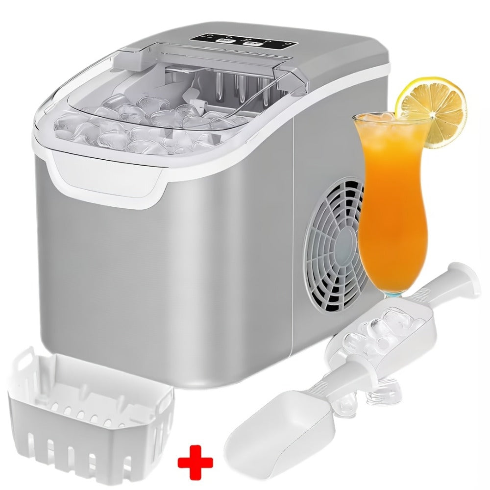 Pebble Ice Maker Countertop ¨C 26 Lbs/24H, 2 Ice Cube Sizes, Sonic Bullet Ice Machine, Auto-Cleaning, Stainless Steel, Ice Scoop & Basket, Optional Descaler Kit for Home, Kitchen, Camping & RV