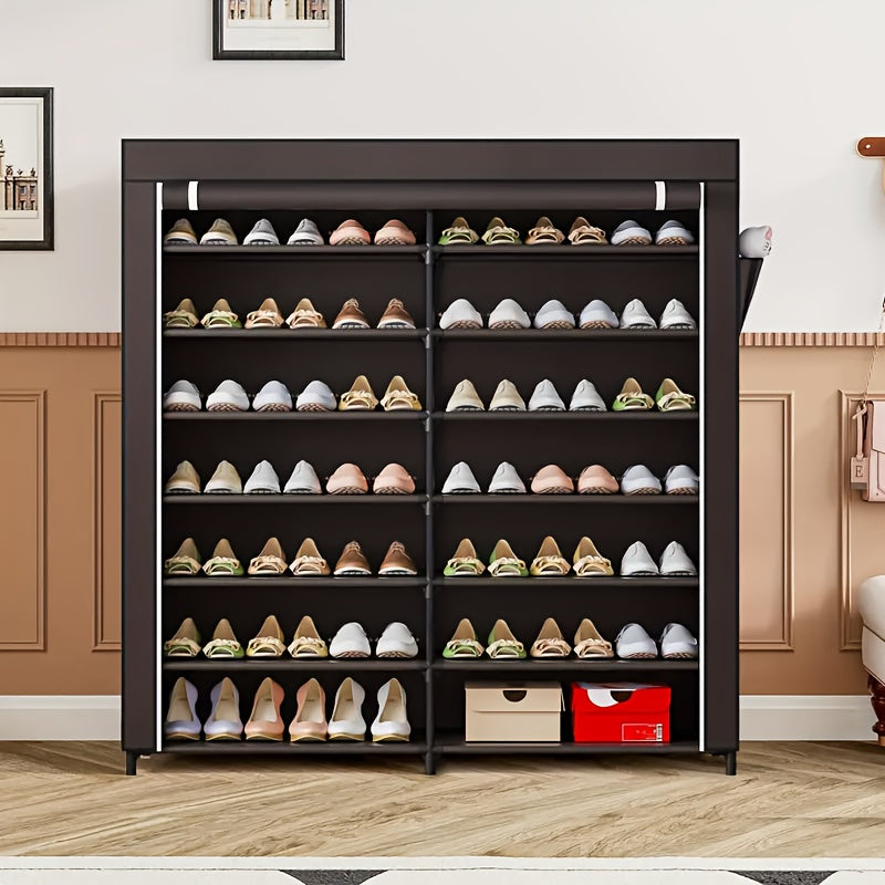 Shoe Rack Organizer 9 Tier Double Row Large Capacity Holds 42 Pairs Nonwoven Fabric Dust Cover Portable Shoe Cabinet Space Saving Easy Assembly for Home Bedroom Closet Dormitory Black