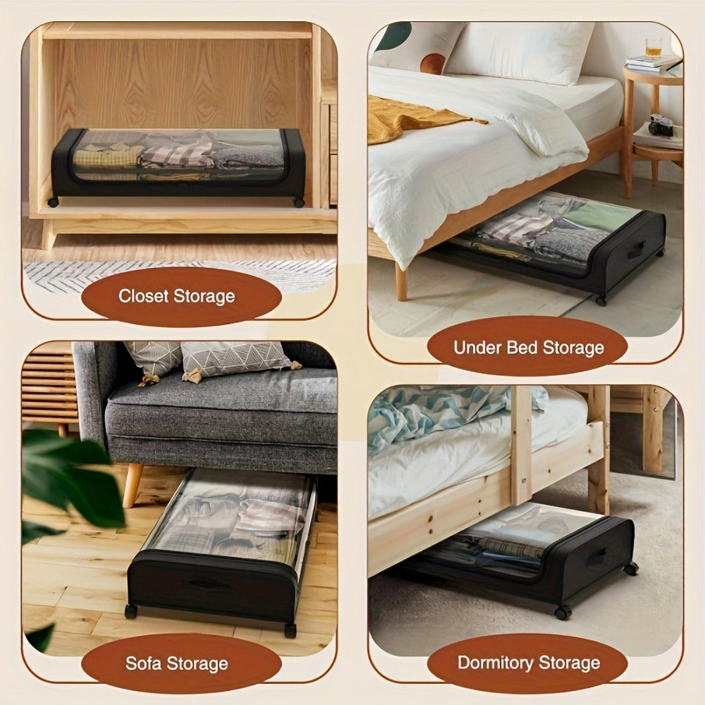 Under Bed Storage Organizer with Wheels & Lid - Metal Rolling Bins for Clothes Bedding Shoes Blankets Books (2pcs)