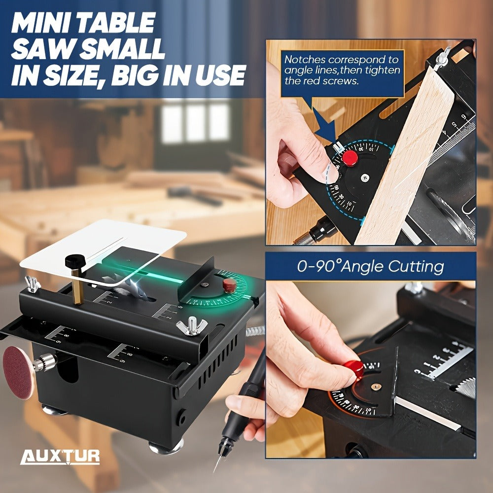 Mini Table Saw Multifunctional Desktop Cutting Machine ¨C 100W Motor, 7-Speed Adjustable, 0¨C90¡ã Angle Cut, 4 Saw Blades Included, Portable DIY Table Saw for Wood, Metal, Plastic, PCB, Acrylic ¨C with Extra Accessories Option