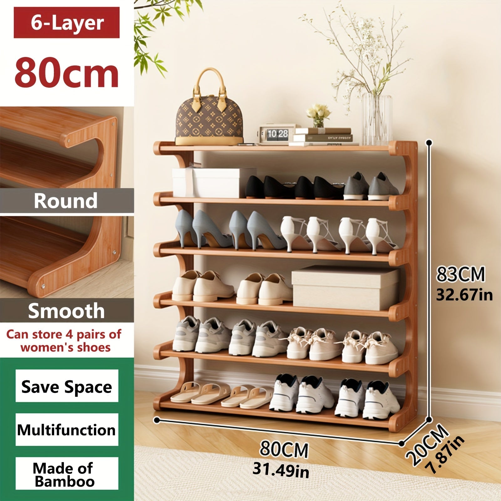 3/5/6-Tier Shoe Rack, Wood Grain Finish, Multi-Layer Freestanding Shoe Storage Organizer for Entryway, Hallway & Dorm Room, Easy Assembly, Space-Saving Design, Brown