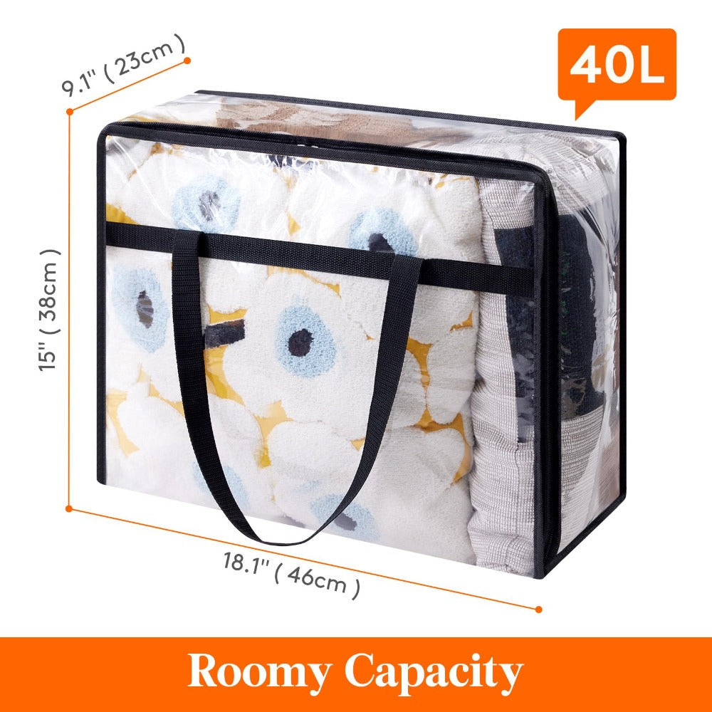 Clear Vinyl Storage Bags with Zipper Closure - 10.57 Gal Large Capacity Under-Bed Organizer for Clothes, Bedding, Blankets & Duvets, 4pcs Foldable Moving Storage Containers
