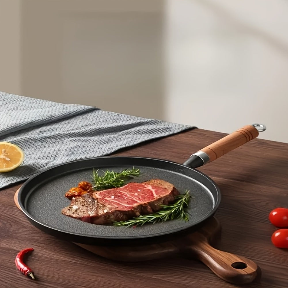 Cast Iron Skillet Non-stick Flat Pan 8.27/9.45/10.63 Inch for Pancakes Eggs & Crepes ¨C Induction Gas Campfire Compatible Breakfast Griddle Pan for Indoor Outdoor Cooking