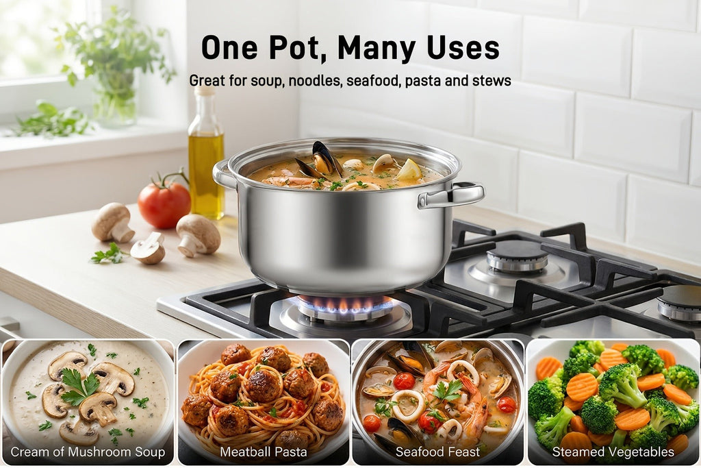 Stainless Steel Soup Pot Apple Pot Heat Resistant Handles Dishwasher Safe Versatile Cookware for Boiling Steaming Stewing Everyday Kitchen Cooking Healthy Safe Silver