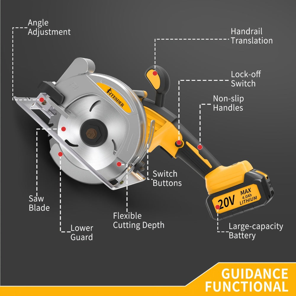 Brushless Circular Saw 5-Inch Kit 6900RPM with Battery & Charger ¨C 45¡ã Bevel Cut, Up to 6 Saw Blades, 2.0AH / 4.0AH Battery Options, Cordless Woodworking Saw for Wood Cutting, Garden & DIY Projects