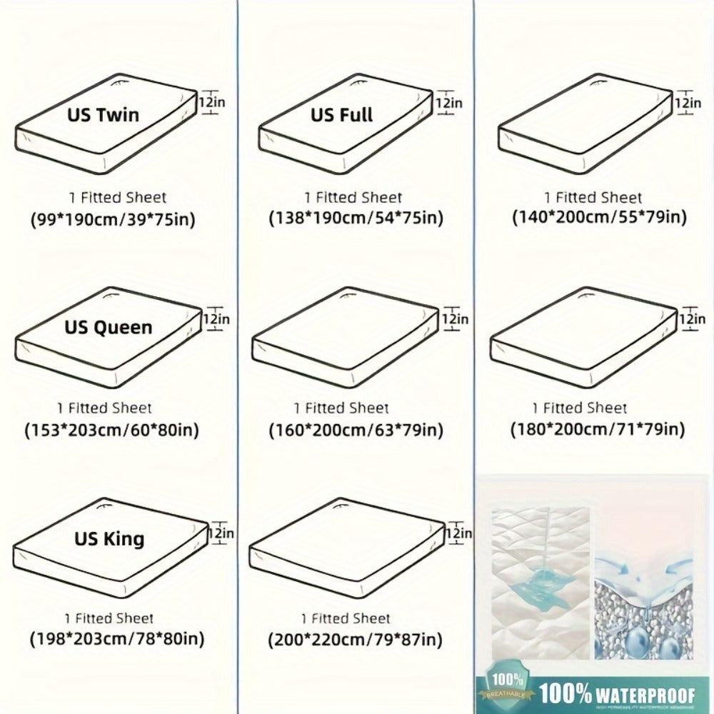 Waterproof Fitted Sheet Soft Breathable Mattress Cover Solid Color Deep Pocket Bed Sheet for Bedroom Guest Room Dorm Twin Full Queen King