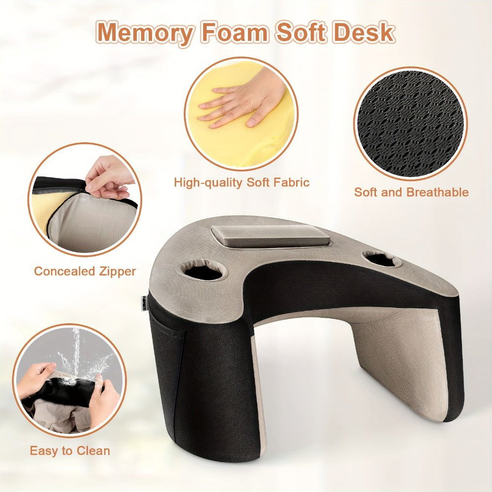Reading Pillow with Armrests Ergonomic Bed Rest Pillow Back Support Cushion Side Pockets Cup Holder Washable Cover for Gaming Reading Working Sofa Bed Black Grey