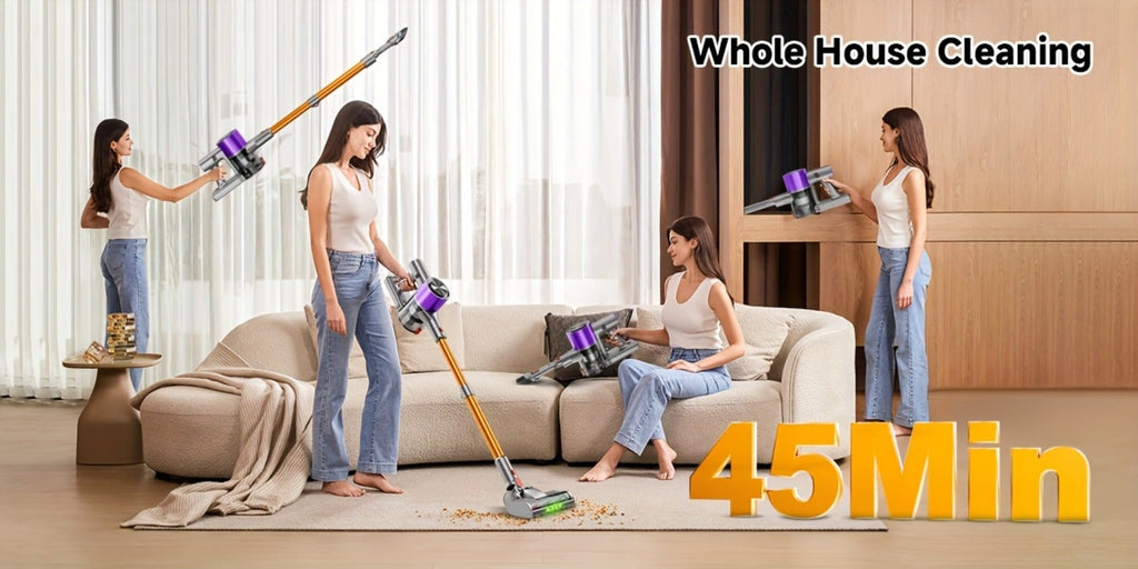 Cordless Vacuum Cleaner 58Kpa Strong Suction 6-in-1 Rechargeable Stick Vacuum with LED Electric Floor Brush Self-Standing Handheld Lightweight for Carpet Hard Floor Pet Hair Home Car
