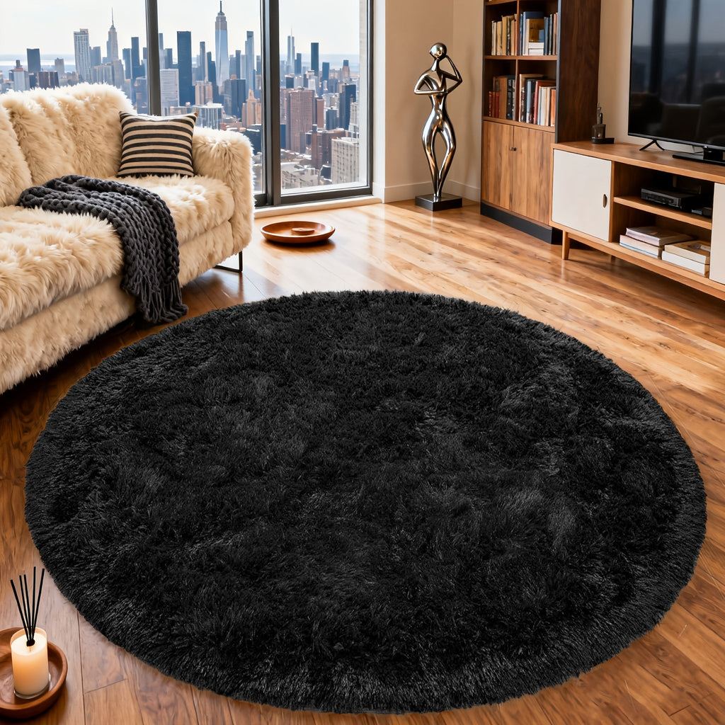 Round Area Rug Soft Shaggy Plush Circle Rug Non-Slip Indoor Floor Mat for Living Room Bedroom Dorm Tie Dye Rainbow Multi-Color Multi-Size